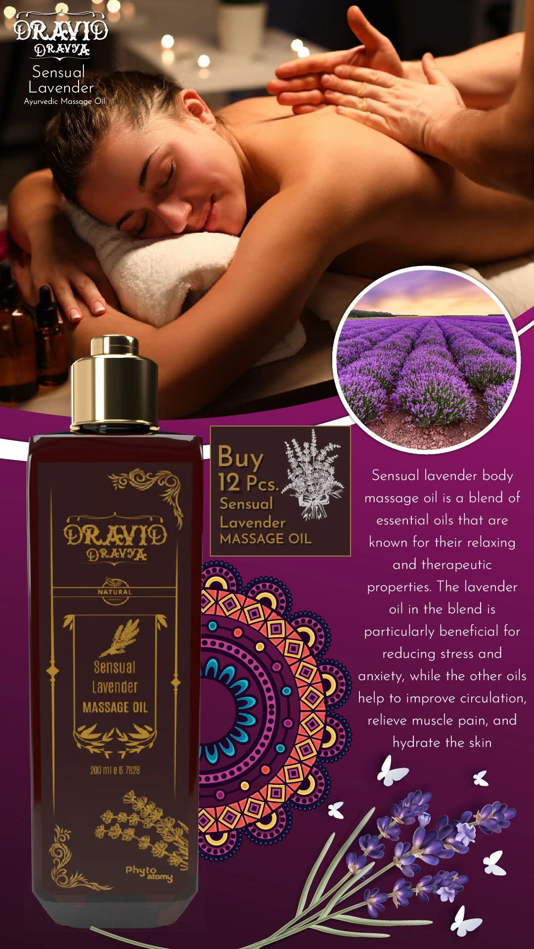 RBV B2B Sensual Lavender  Massage Oil (200 ml)-12 Pcs.